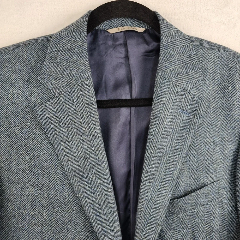 Canali 1934 Blazer 40R Wool Cashmere Herringbone Flannel Aqua Sport Coat L 13290